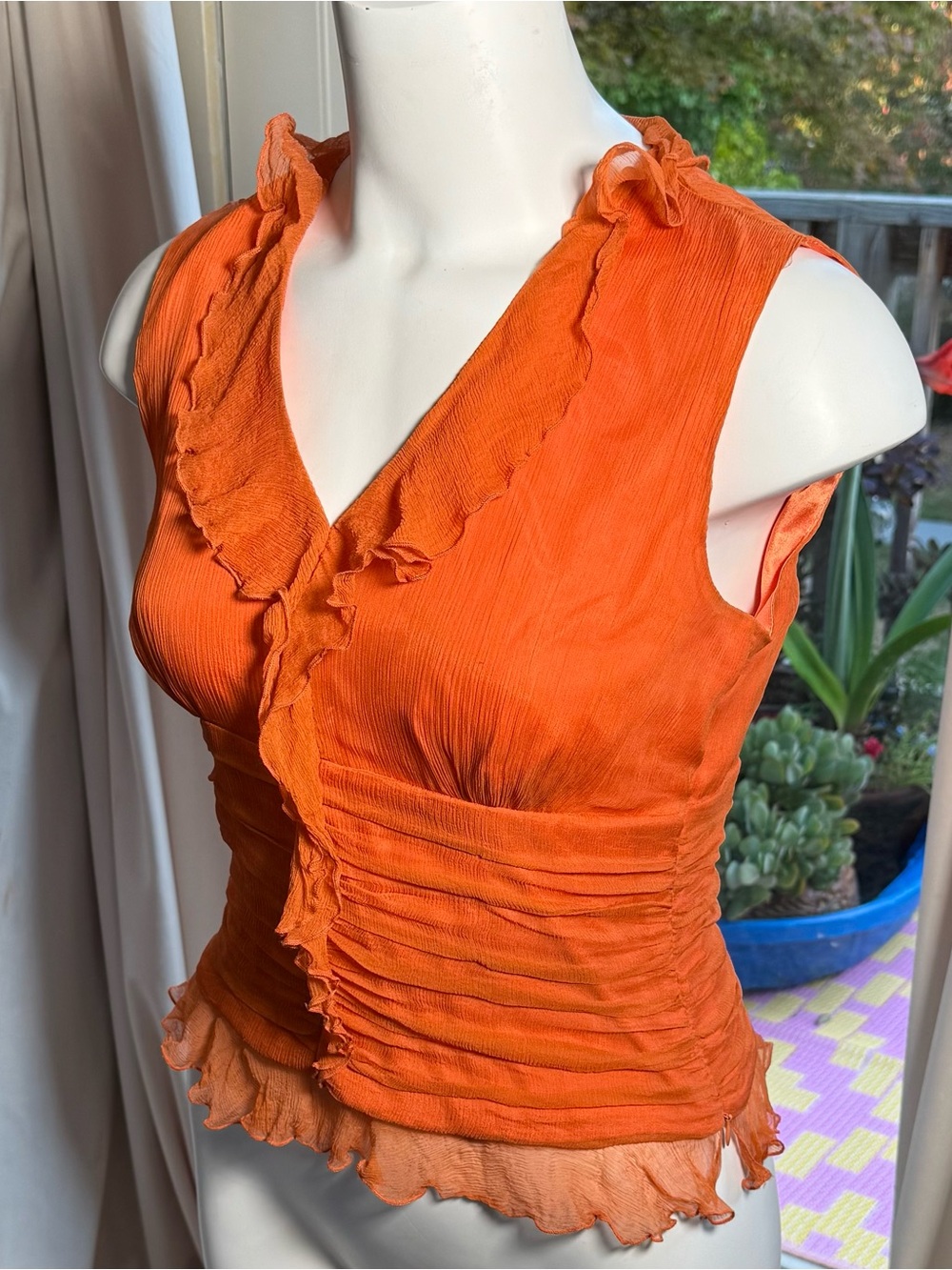 Orange Ruffled Sleeveless Women’s Silk Cami